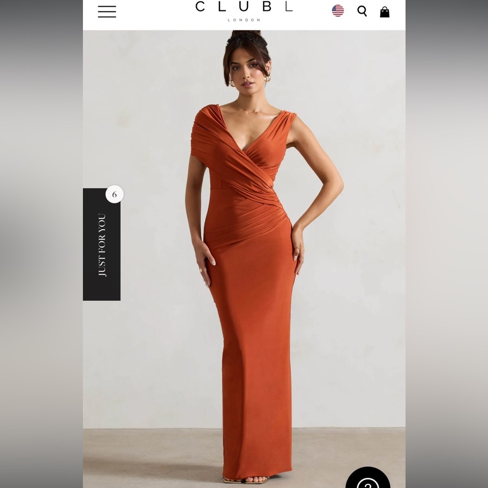 Club L London CAPELLA RUST ASYMMETRIC WRAP MAXI DRESS